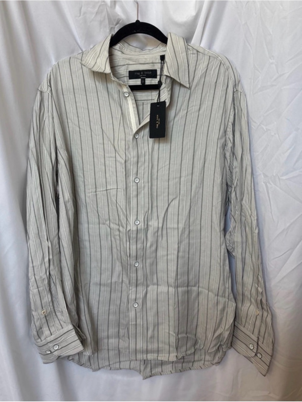 rag & bone Beige and Gray Vertical Stripe Dress Shirt
